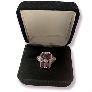 Diamonique Antique Style Sterling Silver Ring